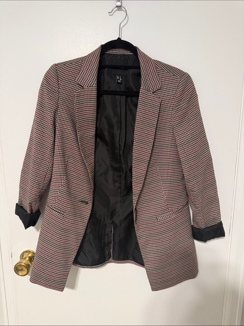 Zara Houndstooth Blazer Jacket - Red and Black